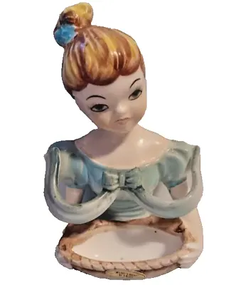 Vintage Enesco Milady's Blue Lady Lipstick Ring Holder Dresser Caddy Valet • £33.73