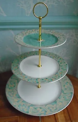 3 Tier XL Cake Stand Made From Valencia Turquoise & Gold Plates By BHS • £12.99