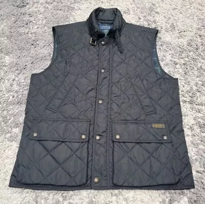 Polo Ralph Lauren Black Diamond Quilted Sleeveless Vest Men M Full Zip Snap • $68.72