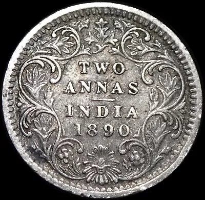 India 2 Annas 1890 C Victoria Silver Coin WCA 5466 • $31.10