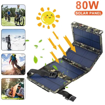 80W Solar Panel Folding Power Bank USB Charger Outdoor Camping Backpack Survival • $19.99