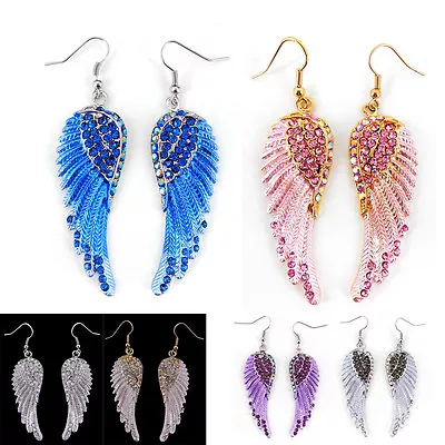 Lovely Angel Wing 5.5cm Long Crystal Dangle Earrings 7 Colours Available • $11.54