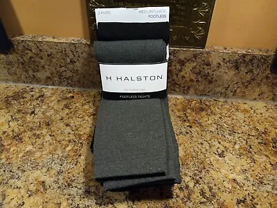 Women's Halston Fleece-Lined Footless Tights 4  Open Ankle Grey-Blk Med/Lg 2-Pr. • £17.06