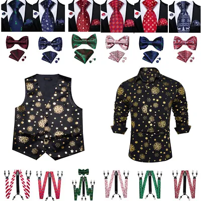 Christmas Mens Waistcoat Coat Vest Green Snow Tree Tie Free Collocation • $9.97