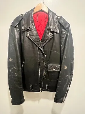 Vintage 1960s Men's Leather Motortcycle Biker Jacket - Size Extra Large Sears • $199