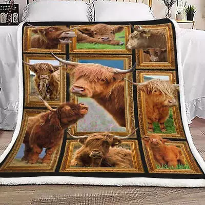 Cow Highland Cattles Fleece SOFA BLANKET ALL OVER PRINT FATHER DAY GIFT • £55.84