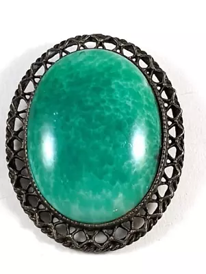 Art Nouveau Czech Peking Glass Pin 1950's Vintage Jewelry • $35