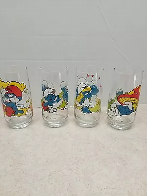 Vintage Lot Of 4 Smurf Drinking Glasses 1982 Peyo Hardee's Wallace Berrie • $16.50
