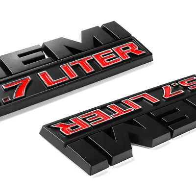 2PCS Side Fender Emblem Badge For 1500 Hemi 5.7 LITER Black Red 3D Sticker Decal • $18.99