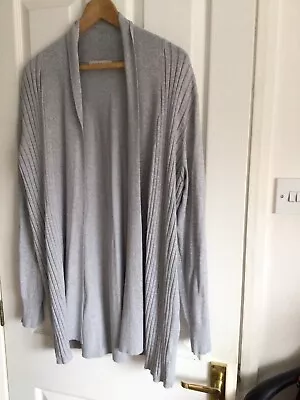 Nutmeg - Pale Grey Long Line Shawl Collared Cardigan Sz 20 • £9