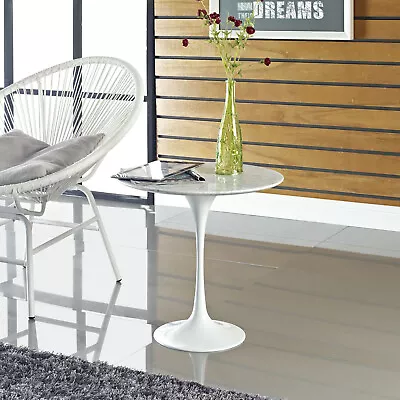 Modway Lippa Mid-Century Modern 20  Round Artificial Marble Side Table In White • $227.48