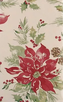 Poinsettias Holly Pine Cones Impressions Vinyl Flannel Bk Tablecloth Var Size • $17.95