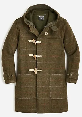 J CREW ~$798 Ludlow Duffle Coat In English Wool OLIVE Herringbone Check Size 41R • $598