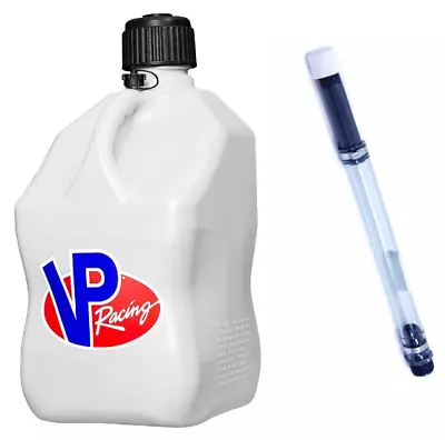 VP Racing White 5 Gallon Square Fuel Jug Gas Can Deluxe +Fill Hose Fast Ship • $58