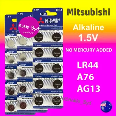 30 X LR44 Mitsubishi New 0%Hg Battery Genuine 1.5V A76/AG13 Alkaline Batteries • $12.79