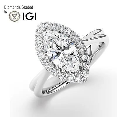 IGI 2CT  Solitaire Lab-Grown Marquise Diamond Engagement Ring 950 Platinum • $3348