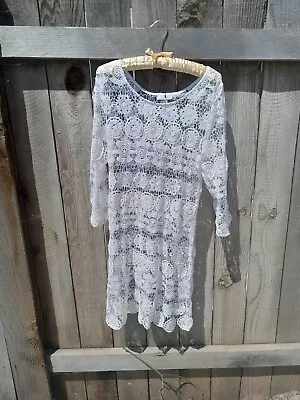 J Valdi Ivory White Crochet Lace Cover Up Tunic Top Beachwear Swimwear Size XL • $9.90
