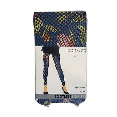 ICING Multi Colored Fishnet Footless Tights Size S/M NEW • £14.25