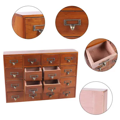 Wood Apothecary Medicine Cabinet 16 Drawers Label Holder Card Catalog Organizer  • $67