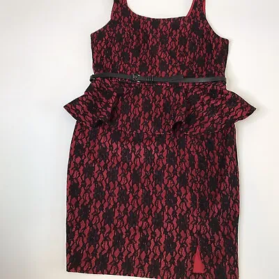 Torrid Rebel Wilson Dress Womens SZ 12 Red Black Lace Peplum Bodycon Fitted NWT • $34