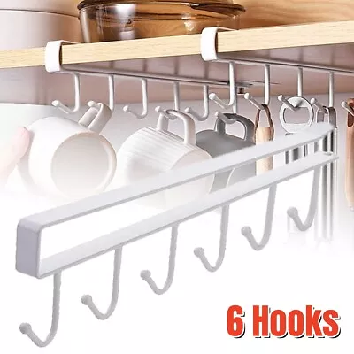 6 Hook Under Shelf Kitchen Cabinet Hanger Organiser Mug Cup Rack Holder Wardrobe • $5.59