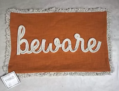 Beware Orange Knit Embroidered Fringe Pilow Cover Thro By Marlo Lorenz NWT • $14.99