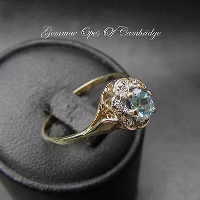 9k 9ct Gold Ring Dainty Topaz And Diamond Cluster Size N 1.58g • $249.06