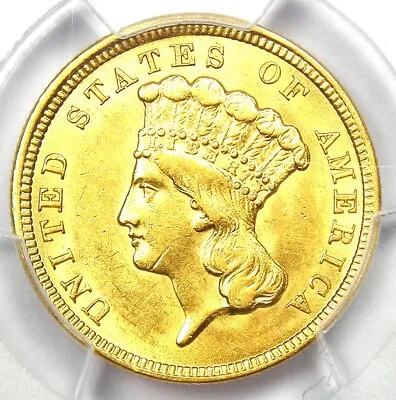 1854 Three Dollar Indian Gold Coin $3. PCGS Uncirculated Detail (UNC MS) - Rare • $2227.75