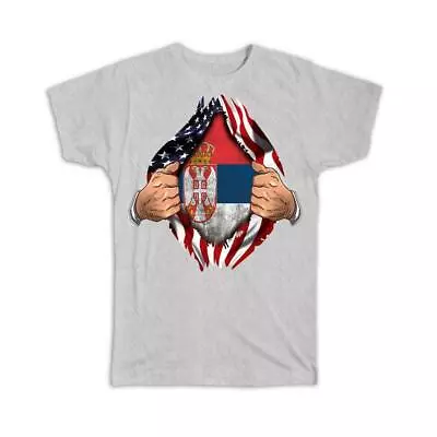 Gift T-Shirt : Serbia Flag USA American Chest Serbian Expat Country • $17.99
