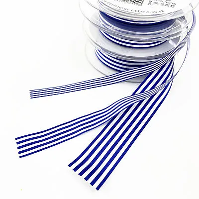 £2.25 • Buy Stripe Ribbon Royal Blue & White, 3 Widths, 9mm 16mm 25mm, 1m Or Full Roll