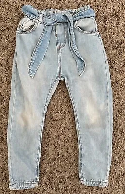 Zara Toddler Girl PAISLEY POCKET JEANS WITH BELT Size 2T-3T • $7.99