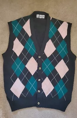 Mens Argyle Sweater Vest Clark & Gregory Super Fine Merino Wool XL • $25.99