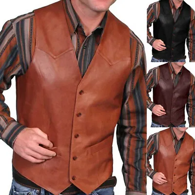 Mens/Men Vintage Motorcycle Leather Waistcoat Motorbike Biker Club Leather Vest~ • $32.55