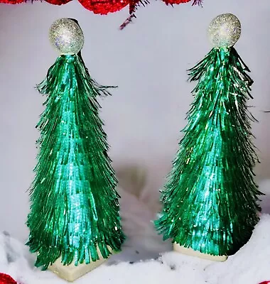 Vintage Pair 1960 Green Eyelash Aluminum Christmas Tree 16”  Glitter Sphere Top • $75