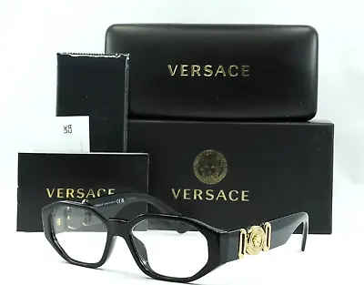 VERSACE VE3320U GB1 Black Gold Medusa Medallion 54/16/145mm Authentic Eyeglasses • $129.95