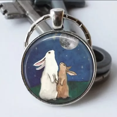 Easter Bunny Rabbit Moon Keychain/Pendant • $5.75