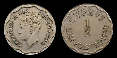 1938 Cyprus 1/2 Piastre Crowned Head Of King George VI • $5