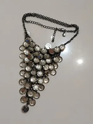 Marks And Spencer M&S Dark Tone Bib Necklace With Silver Tone Faceted Beads • £4.99
