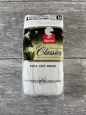 VTG NEW OLD STOCK 1993 HANES 3 Pack Mens White Full Cut Briefs Size 36 • $28.99