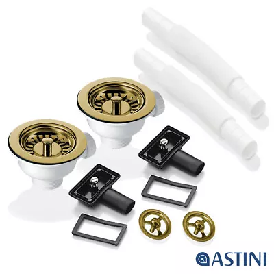 2x 90mm Gold Strainer Waste 2x Overflow For Astini RAK Rangemaster Ceramic Sink • £82.99