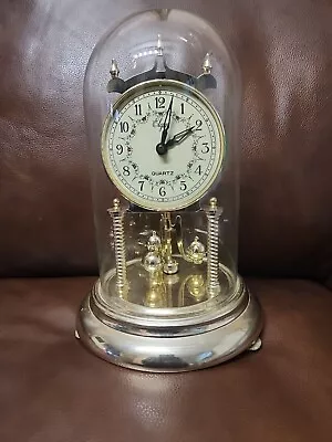 Vintage Elgin Anniversary Clock Glass Dome Porcelain Dial Purple Flowers Japan. • $65