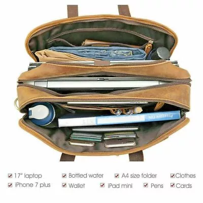 Men Full Grain Leather Briefcase 17.3  Laptop Bag Messenger Shoulder Bag Handbag • $286.37