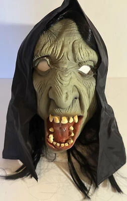 $19.95 • Buy Halloween Witch Mask Scary Adult Mask Black Hood & Hair Green Face Crazy Teeth