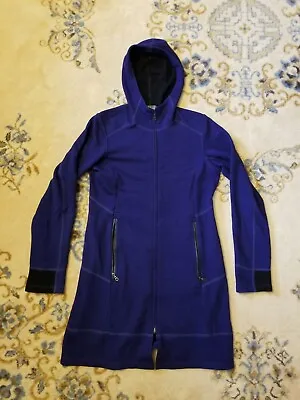 Ibex 94% Merino Wool Hooded Full Zip Long Jacket Womens XS Blue USA Sweater Coat • $68