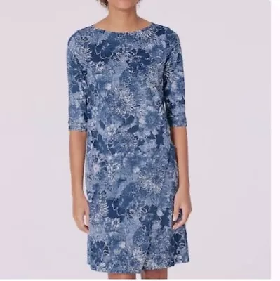 Pure Jill Dress Periwinkle Blue Floral Wrap Style 3/4 Sleeve POCKETS Modal Med • $20