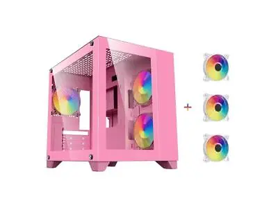 DIYPC ARGB-Q3.v2-Pink Pink USB3.0 Tempered Glass Micro ATX Gaming Computer Case • $56.95