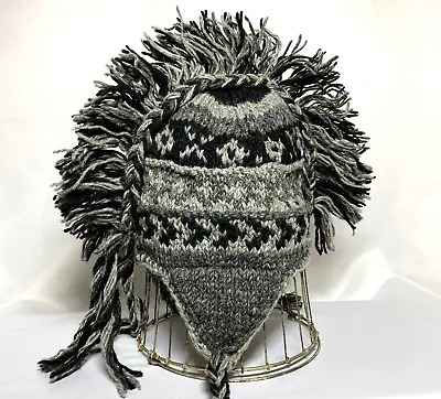 Mohawk Woolen Hat/Cap Beannie Hand Knitted In Nepal Fleece Lined Ear Flap Adult • $19.97