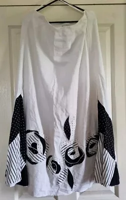 Saloos Skirt Linen Blend Monochrome White Black Print Skirt Size 18 • £7