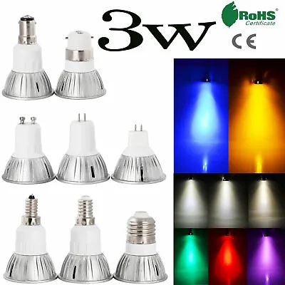 Dimmable LED Spot Light Bulb Colorful GU10 MR16 E27 E14 B22 B15 3W 230V 12V Lamp • £3.59