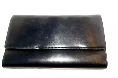 Vintage Coach Black Leather Trifold Large Checkbook Wallet Clutch • $29.90